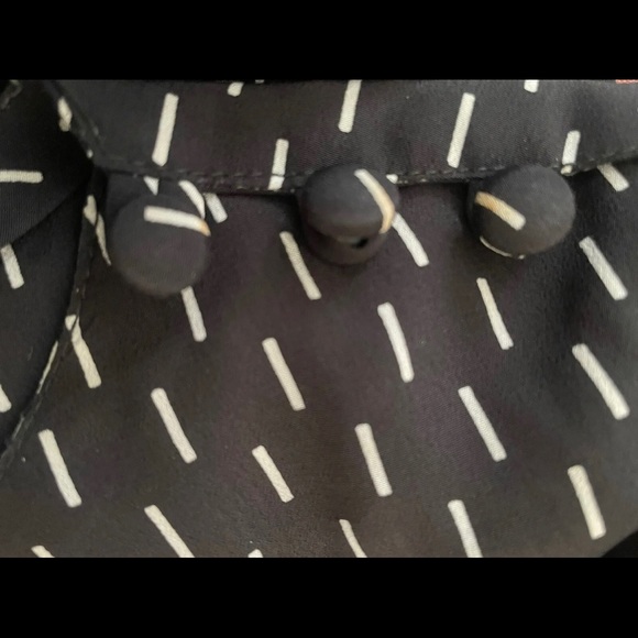 Jonathan Martin Vintage Black White Line Printed Ruched Puff 3/4 Sleeve Blouse - Picture 4 of 5